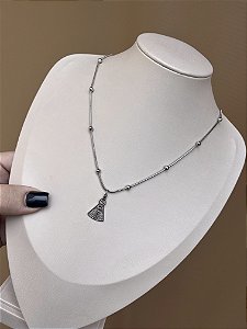 COLAR AÇO INOX BOLINHAS COM NOSSA SENHORA SILVER