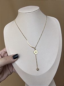 COLAR AÇO INOX FLOR DOURADO