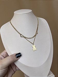 COLAR AÇO INOX CORAÇÕES E URSO