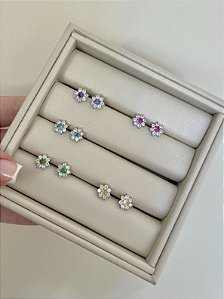 Brinco flor cravejada Citrino