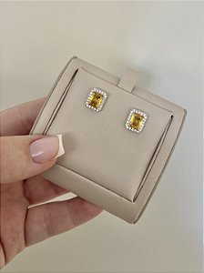 Brinco retangular crav Citrino