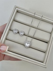 Conjunto coração crav G - Cristal