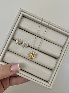 Conjunto coração crav G - Citrino