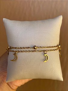 TORNOZELEIRA DUPLA AÇO INOX LUA DOURADA