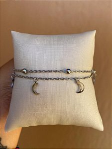 TORNOZELEIRA DUPLA AÇO INOX LUA SILVER