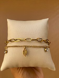 TORNOZELEIRA DUPLA AÇO INOX FOLHAS