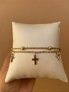 TORNOZELEIRA DUPLA AÇO INOX CRUCIFIXOS