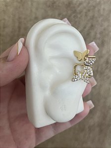 PIRCING FAKE DOURADO BORBOLETA CRISTAL