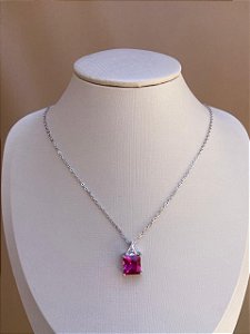 COLAR QUADR ROSA PINK PRATA 925