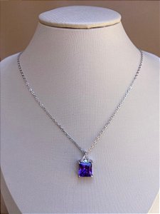 COLAR QUADRADO ROXO PRATA 925