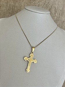 COLAR CRUZ 3D AÇO DOURADO