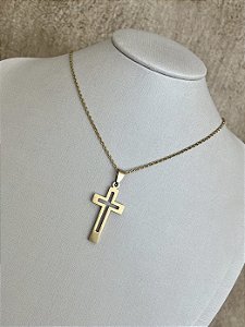 COLAR CRUZ VAZADO DOURADO