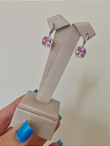 BRINCO ARGOLINHA PINGENTE QUADRADO CRAV ROSA BEBE