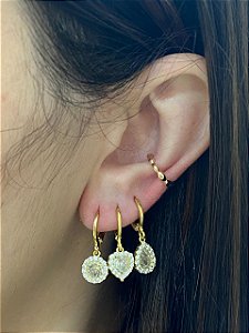 BRINCO TRIO ARGOLA CLICK PING GOTA CORAÇÃO E REDONDO NO CRISTAL