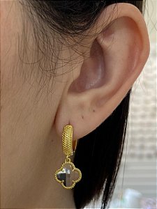 BRINCO ARGOLA PINGENTE DE TREVO ZIRCÔNIA TRANSPARENTE