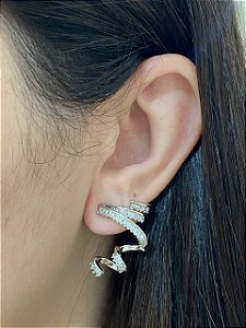 BRINCO EAR CUFF ESPIRAL CRAV ZIRCÔNIAS BAGUETTE RODIO