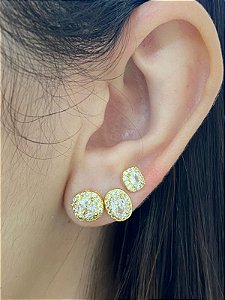 BRINCO TRIO QUADRADO E OVAL CRAV ZIRCÔNIA