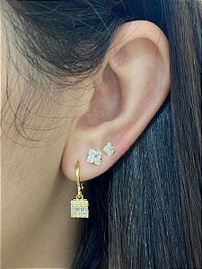 BRINCO TRIO ARGOLA PING QUADRADO CRAV ZIRCÔNIA BAGUETE E PONTO DE LUZ