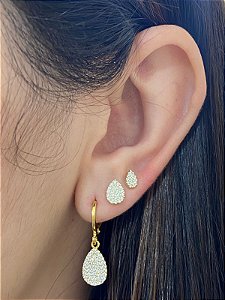 BRINCO TRIO ARGOLA PING GOTA CRAV ZIRCÔNIA