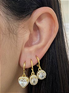 BRINCO TRIO ARGOLA CLICK REDONDO, OVAL E CORAÇÃO CRAV CRISTAL