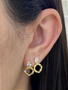 BRINCO DUO REDONDO VAZADO CRAV COM ZIRCÔNIA