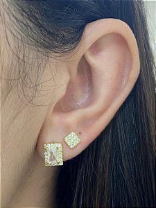 BRINCO DUO QUADRADO CRAVEJADO