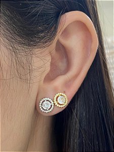 BRINCO DUO REDONDO CRAVEJADO RODIO E DOURADO