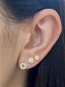 BRINCO TRIO REDONDINHO E VAZADO CRAV ZIRCÔNIA