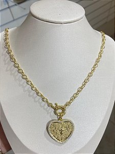 COLAR ELO AMERICANO PING CORAÇÃO PAI NOSSO CRAVEJADO