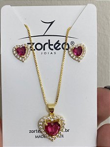 CONJUNTO CORAÇÃO CRAV FUCSIA