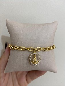 PULSEIRA ELO PORTUGUES MEDALHA NOSSA SENHORA CRAVEJADA