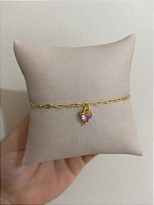 TORNOZELEIRA CORAÇÃO ZIRCONIA ROSA BEBE