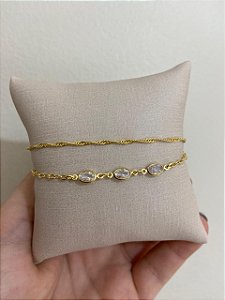 TORNOZELEIRA DUPLA PONTOS OVAL NO CRISTAL