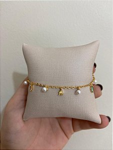 TORNOZELEIRA DE PEROLAS E PONTO DE LUZ COLORS