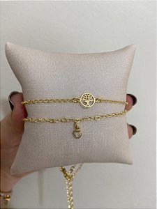 TORNOZELEIRA DUPLA ARVORE DA VIDA E PONTO DE LUZ