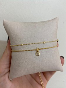 TORNOZELEIRA DUPLA BOLINHA E PONTO DE LUZ