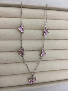 COLAR RODIO CORAÇÃO CRAVEJADO ZIRCÔNIA ROSA BEBÊ