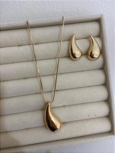 CONJUNTO DOURADO BRINCO E COLAR GOTA