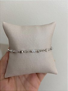 PULSEIRA GRUMET FINA COM CRISTAIS PRATA