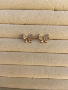 BRINCO DOURADO BORBOLETA CRAVEJADO