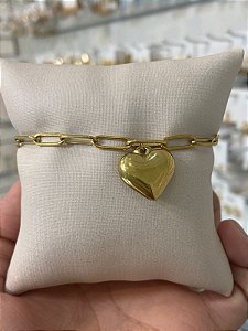 PULSEIRA AÇO ELOS CORAÇÃO LISO