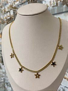 COLAR AÇO DOURADO ESTRELA VAZADA PRETO