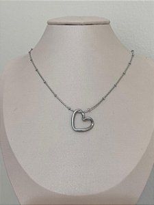 COLAR CORRENTE BOLINHA PIN CORAÇÃO VAZADO AÇO