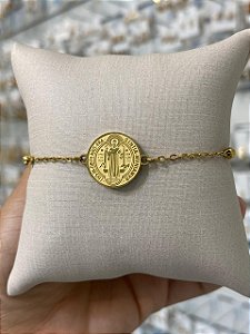 PULSEIRA MINI ELO PORTUGUES COM BOLINHA MEDALHA SAÕ BENTO DUPLA FACE