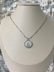 COLAR CORRENTE BOLINHA PIN NOSSA SENHORA AÇO