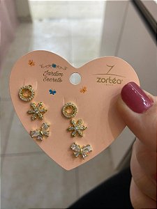 TRIO DE BRINCOS SMILE E BORBOLETA