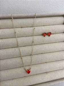 CONJUNTO DOURADO PONTO DE LUZ EM ZIRCÔNIA CORAÇÃO APEROL