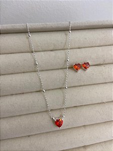 CONJUNTO PONTO DE LUZ EM ZIRCÔNIA APEROL CORAÇÃO PRATA