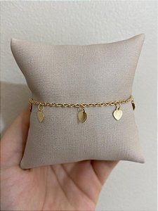 PULSEIRA DOURADA PIN CHAPA LISA CORAÇÃO