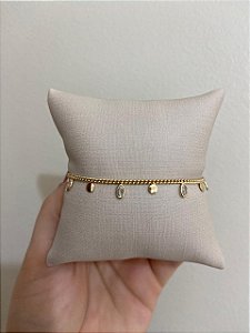 PULSEIRA DOURADA PONTO OVAL DE LUZ E CHAPINHA LISA REDONDO